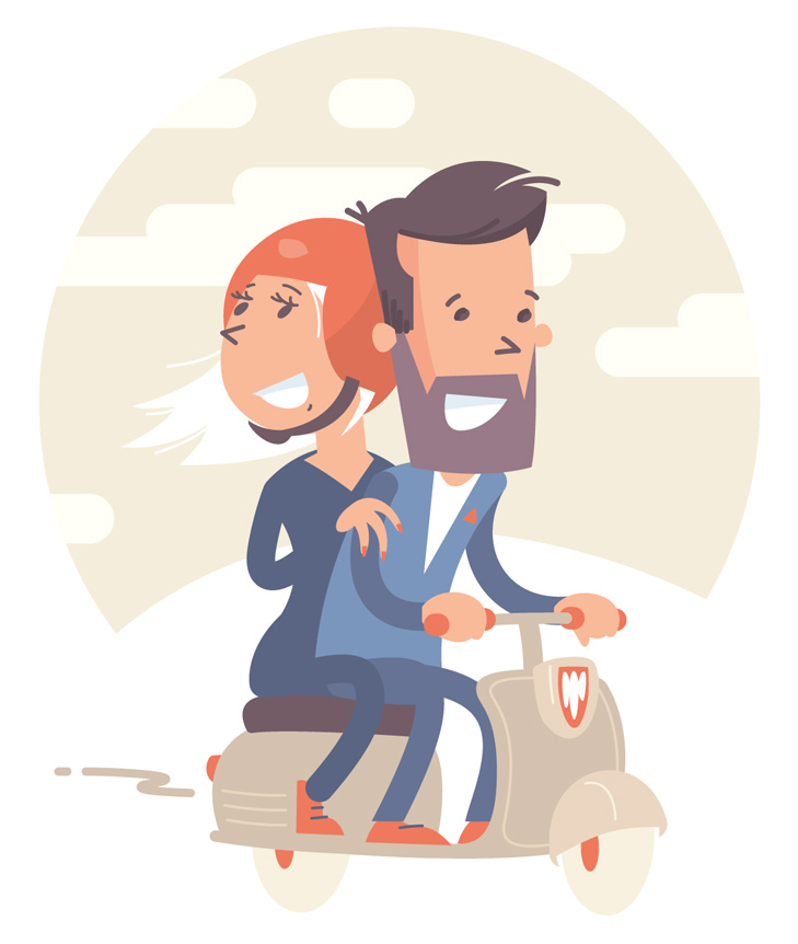 illustration til powerpoint af mand og dame på scooter